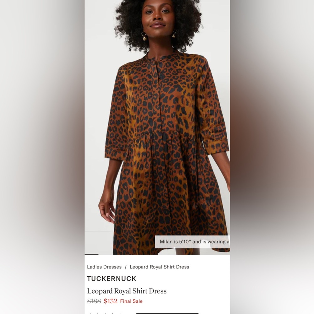 Tuckernuck Leopard 3/4 Sleeve Button Front Stretch Cotton Royal Shirt Dress M